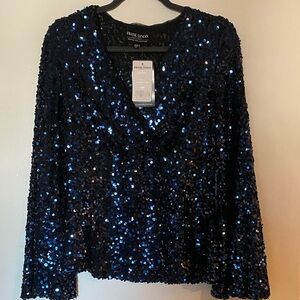 Frank Lyman Design Women's Navy Sequin Blouse M